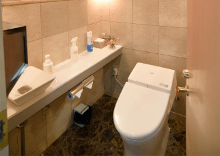 女性用トイレ全面鏡によりヘアーセットチェックできます